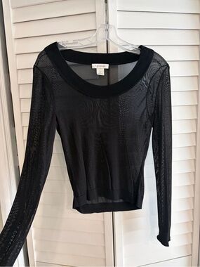 $88 Club Monaco Black Sheer Long-Sleeve Scoop-Neck Top S NWOT